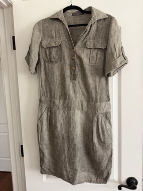 Casual Linen Midi Dress in Gray